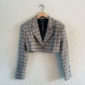 For Love And Lemons Grey Plaid Cropped Blazer NWT